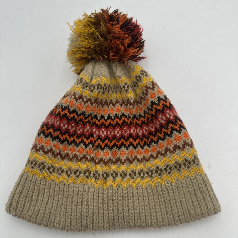Vintage Wigwam Beanie Hat Pom pom One Size U.S.A. Yellow Hues